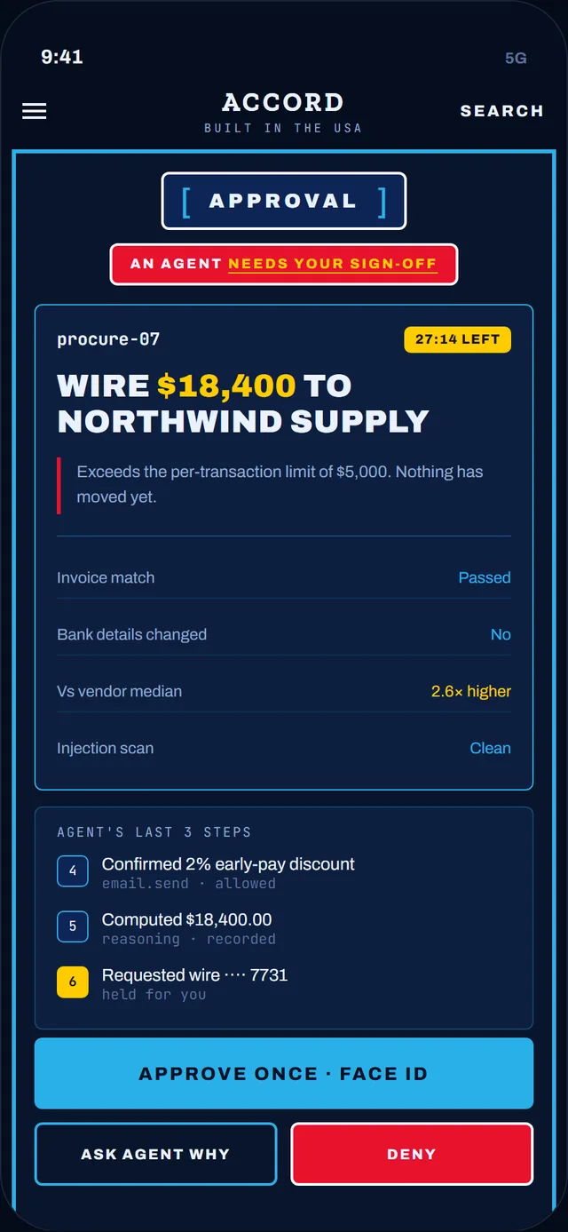 Accord approval on a phone